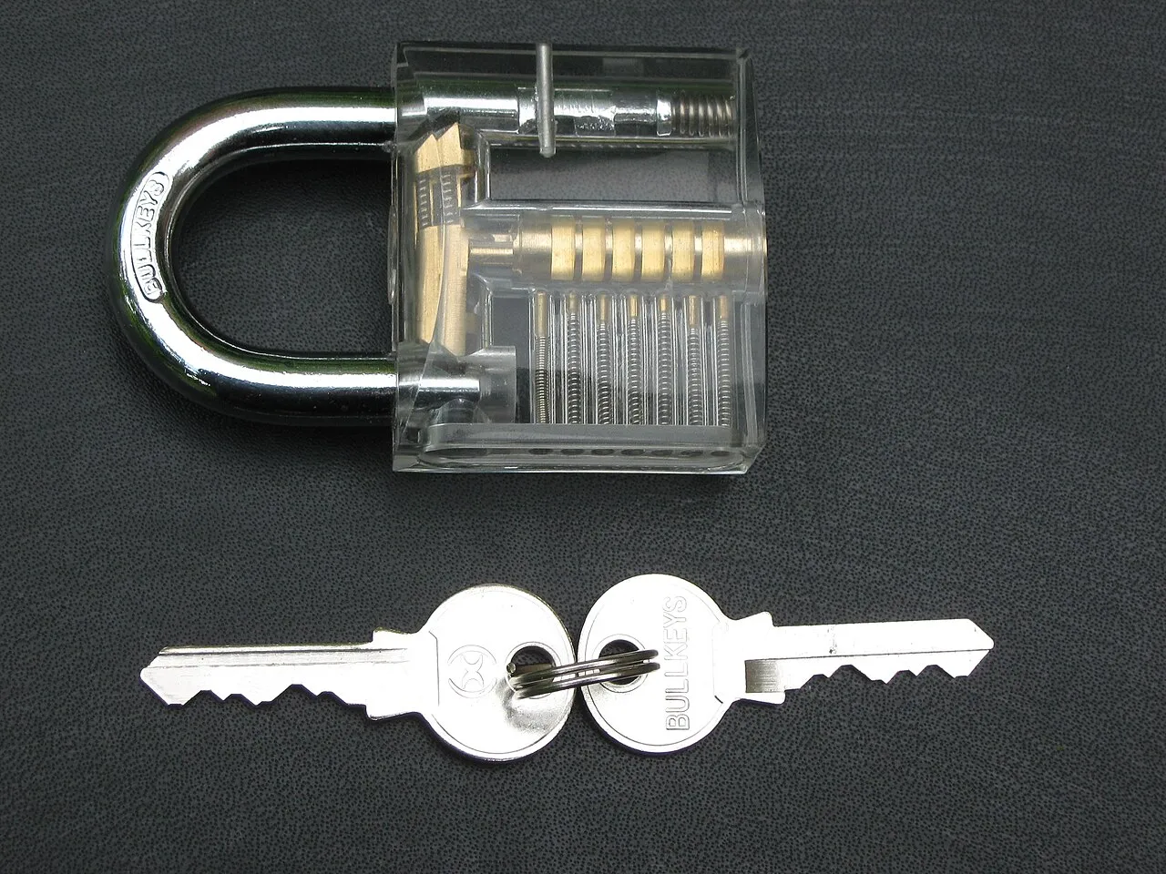 Cadenas transparent posé à côté de ses deux clés